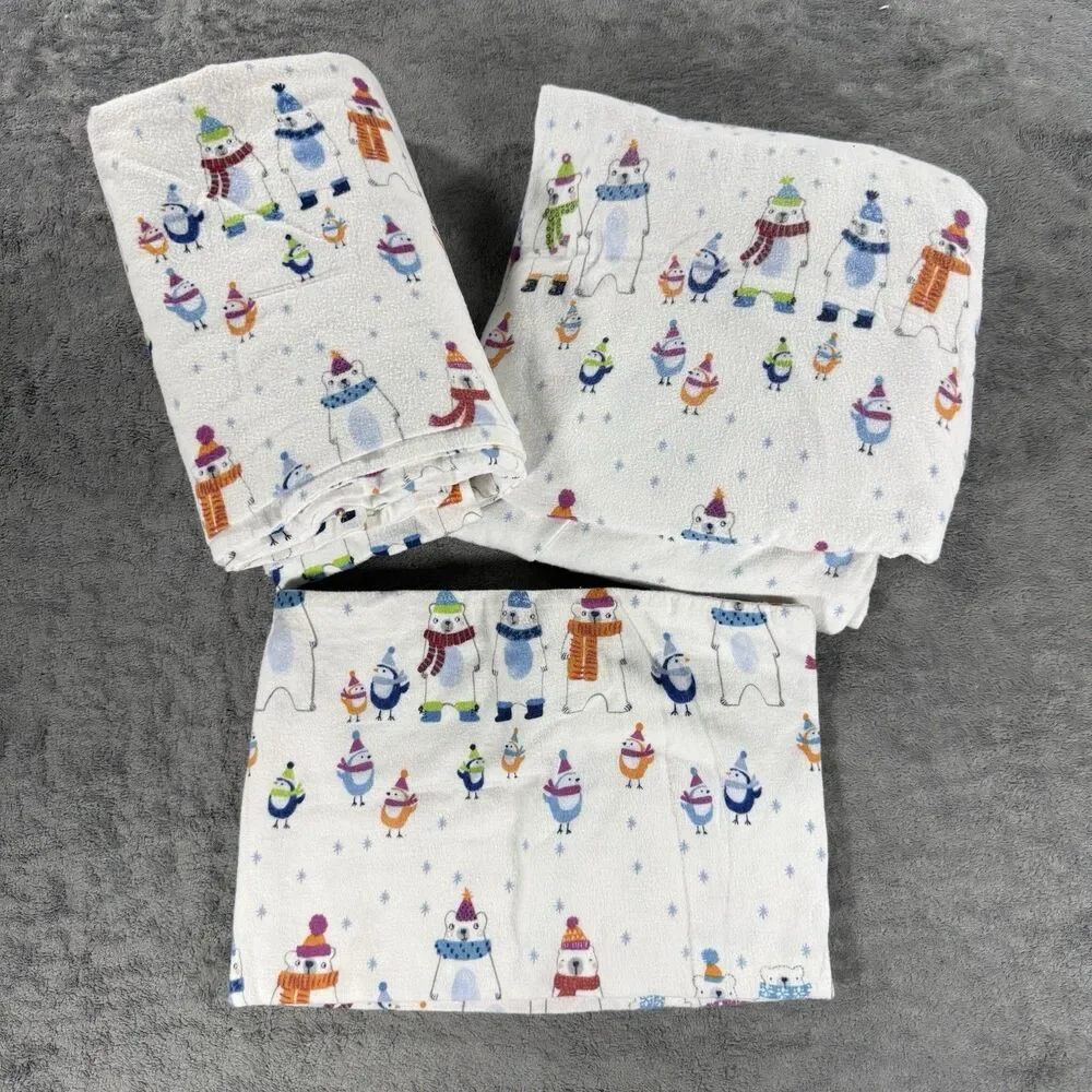 Pottery Barn Kids Organic Flannel Icy Polar Bear Sheet Set Twin Size